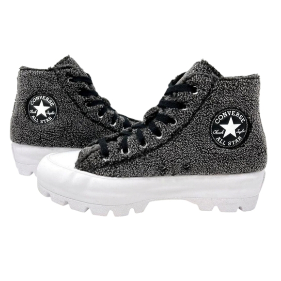 Converse All Star High Top Sneakers Sherpa grey platform chucks Chunky size 8 - Picture 2 of 6